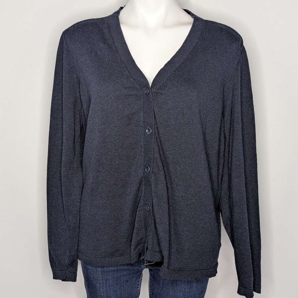 Pact Blue V Neck Organic Cotton Long Sleeve Button Up Cardigan Sweater XL